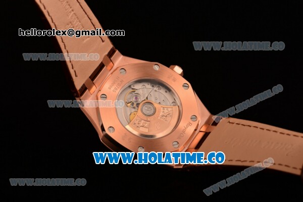 Audemars Piguet Royal Oak 39MM Miyota 9015 Automatic Rose Gold Case with White Dial Brown Leather Strap and Stick Markers (BP) - Click Image to Close
